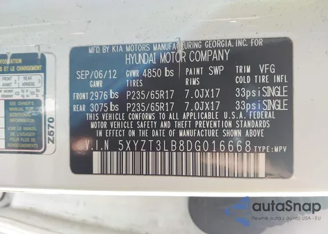 2013 Hyundai Santa Fe Sport from USA, damaged, VIN 5XYZT3LB8DG016668